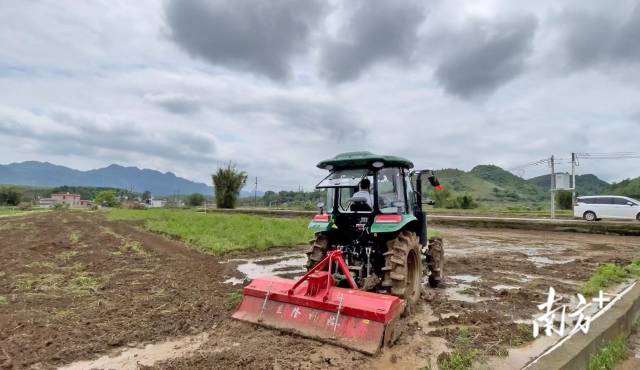 農(nóng)機員正在耕地。